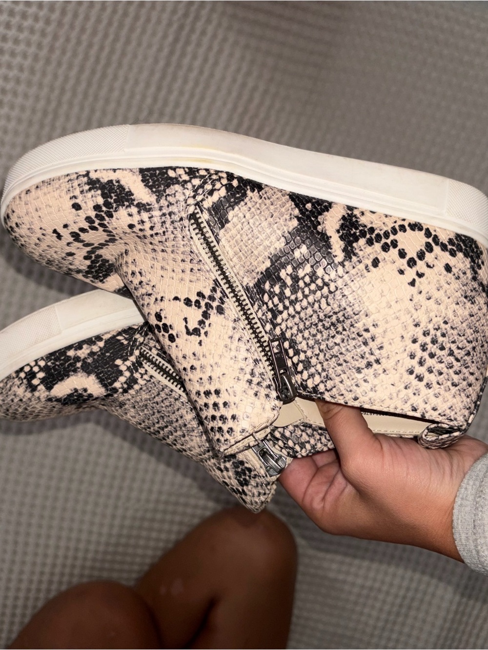 Snake-Print Slip-On Women's Sneakers in Beige and Black